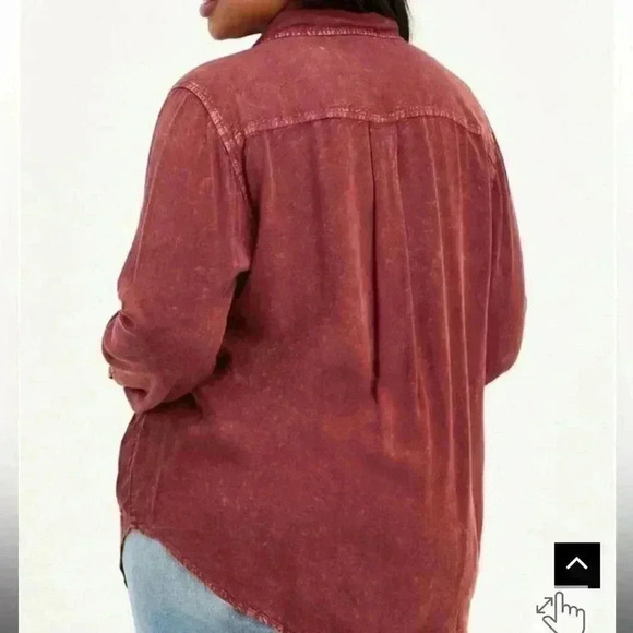 Torrid Lizzie rayon twill button up long sleeve shirt maroon dye plus size 3X - Picture 2 of 8